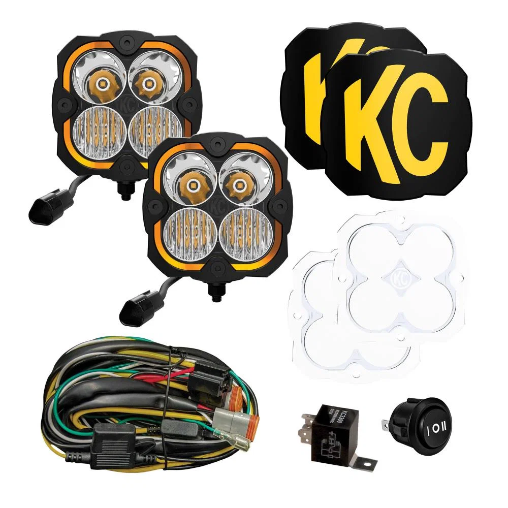 0289 – KC HILITE Driving/ Fog Light, LED Bulb Clear Bulbs 5 Inch Square 160 Watt Bulbs 13.3 AMP Draw At 12 Volts Comb...